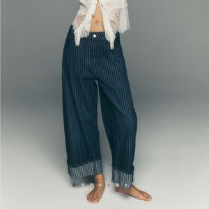 Anthropologie Kayden Stripe Barrel Carpenter Jeans